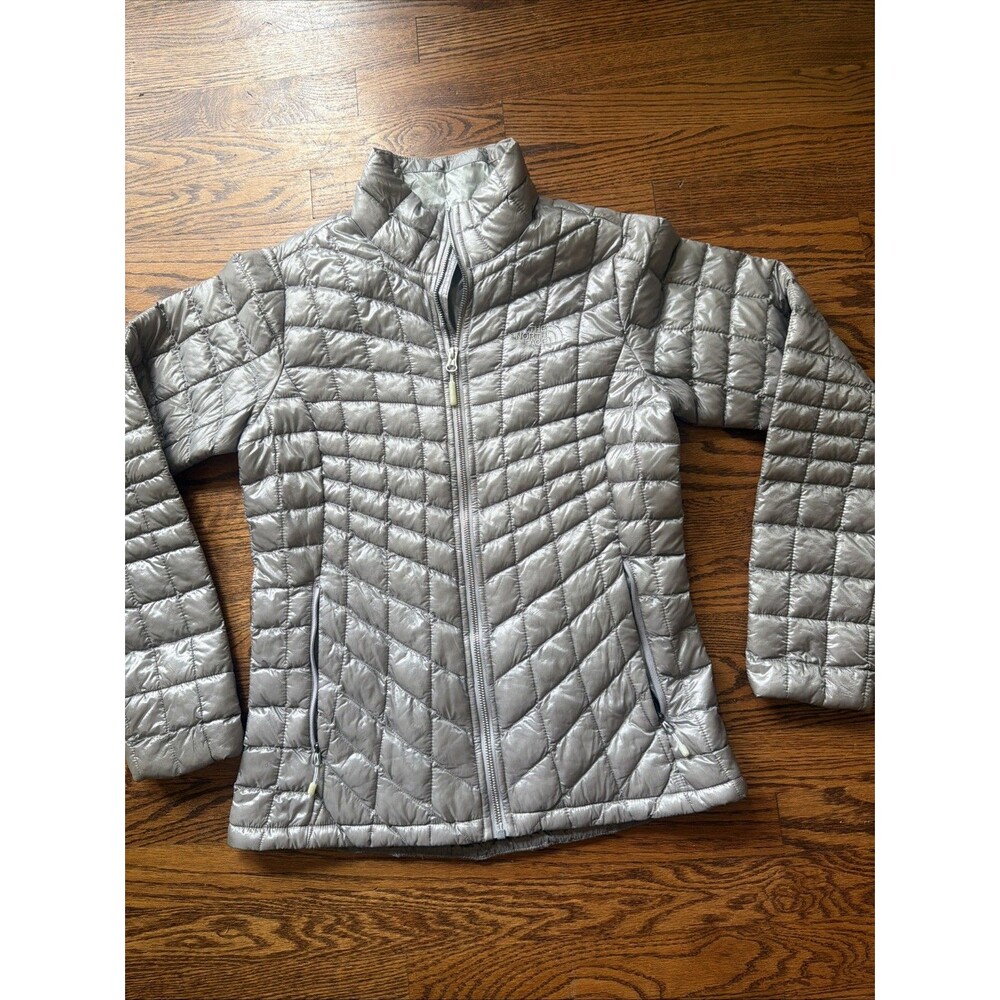The North Face Thermoball Eco Puffer Jacket Womens Small Grey Quilted Full Zip